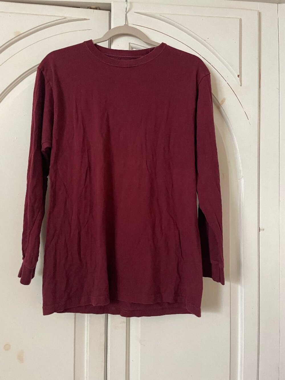 Stafford men's long sleeve crew neck classic fit burgundy t-shirt 100% cotton S
